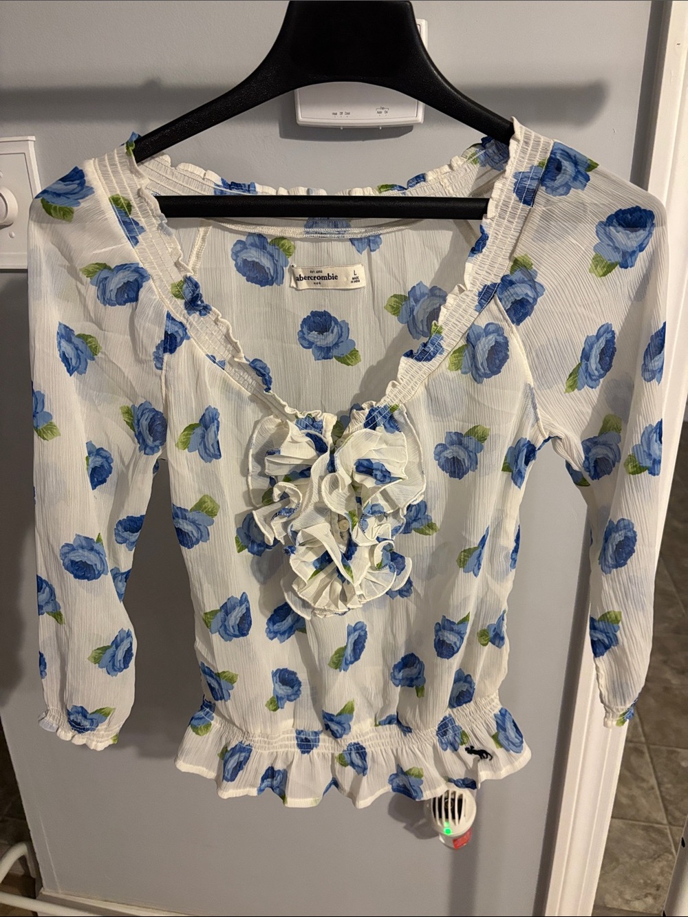 Abercrombie & Fitch Kids White Blouse Blue Floral Ruffle Front